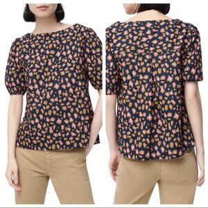 J. Crew Blue Leopard Print Marlene Puff Sleeve Top